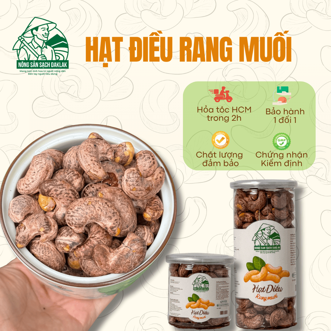 Hạt điều rang muối nguyên vỏ lụa A cồ - Nông sản sạch Daklak